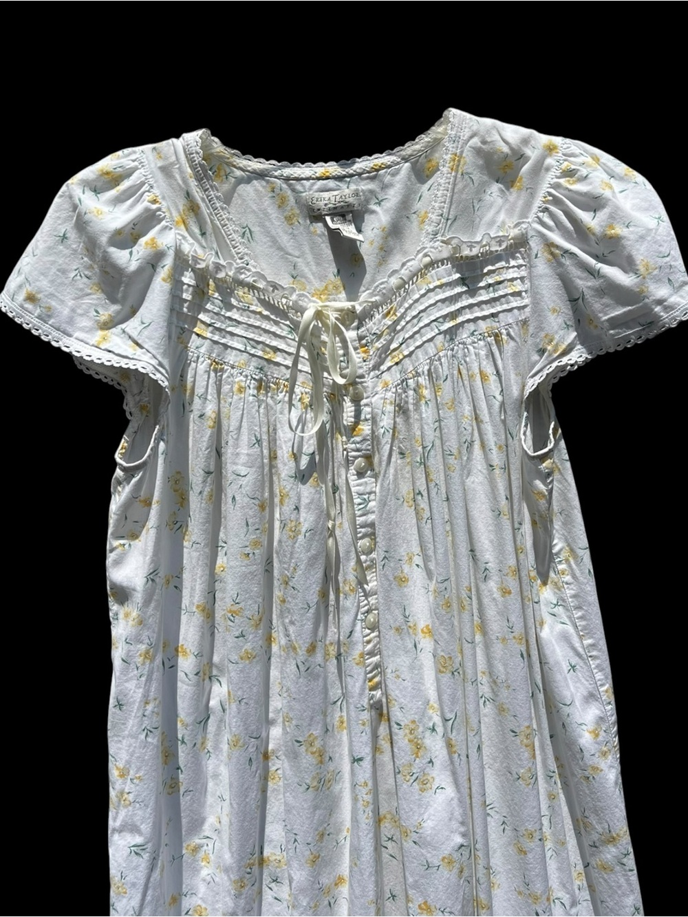 🌻Vintage Erika Taylor Cotton Floral Nightgown Waltz Lace Up Cottagecore Size S - Picture 4 of 6